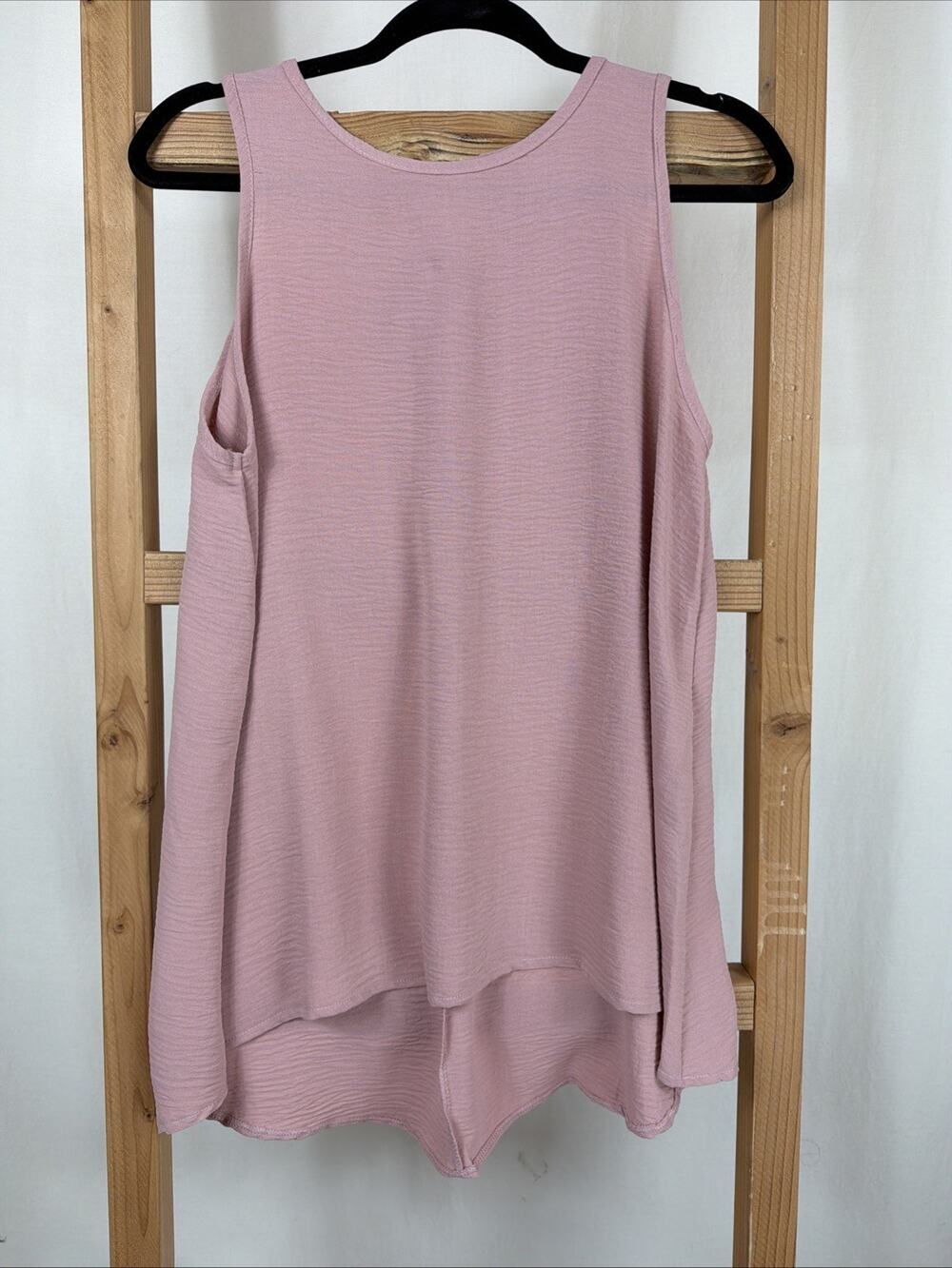 NWT Tres Bien Pink Round Neck High Low Hem Long Oversized Tank Top #1206 Size S